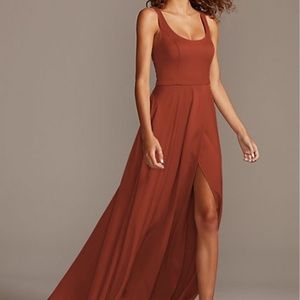 Davids Bridal Crepe-Back Satin Scoop Tank Bridesmaid Dress (Cinnamon)